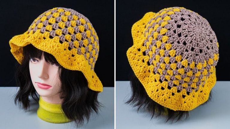 How to Crochet Granny Square Summer Bucket Hat for Beginners