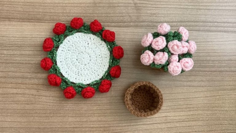 How to Crochet Basket for Coaster with Roses