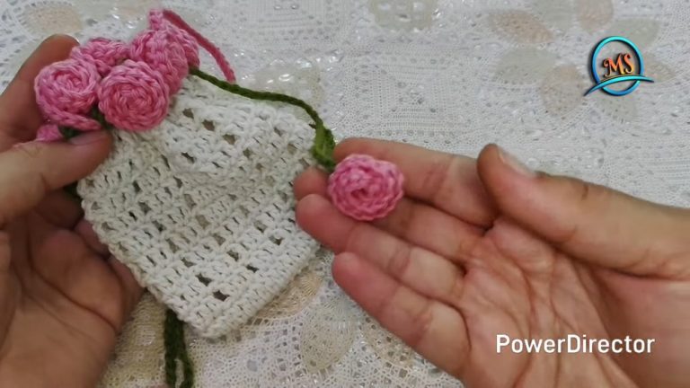 How to Crochet Rose Bouquet Drawstring Pouch for Beginners