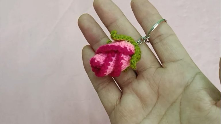 How to Crochet Rose Bud Keychain Step by Step Tutorial