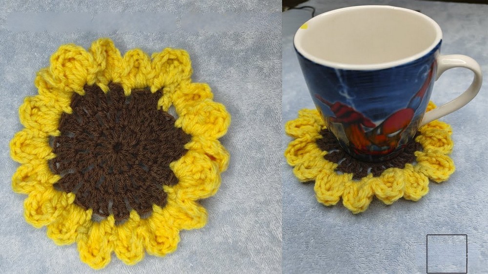 Crochet Sunflower Coaster Tutorial 1
