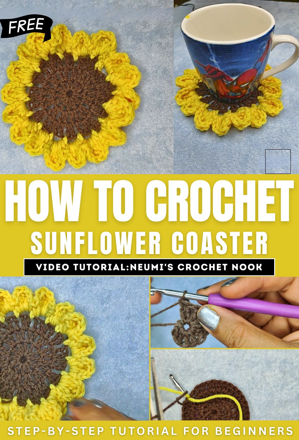 Crochet Sunflower Coaster Tutorial