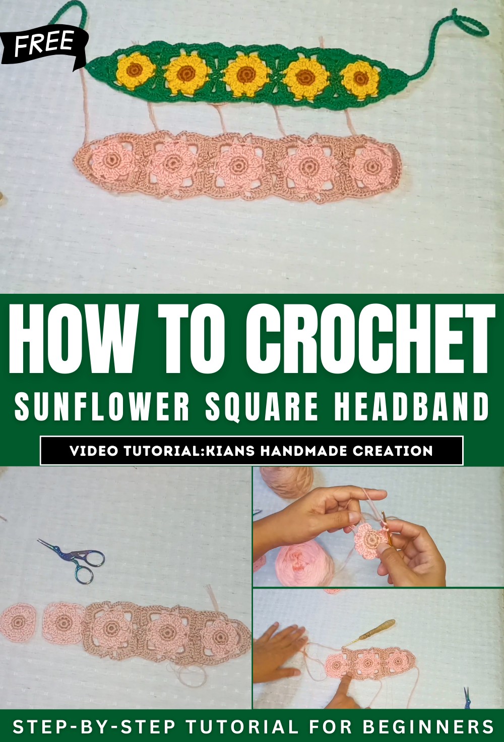 How To Crochet Sunflower Square Headband