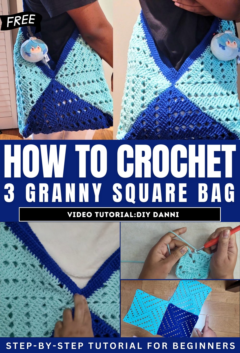 How to Crochet 3 Granny Square Bag