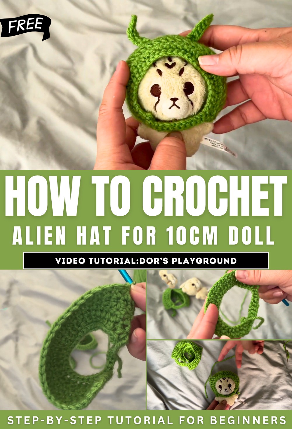 How to Crochet Alien Hat For 10cm Doll