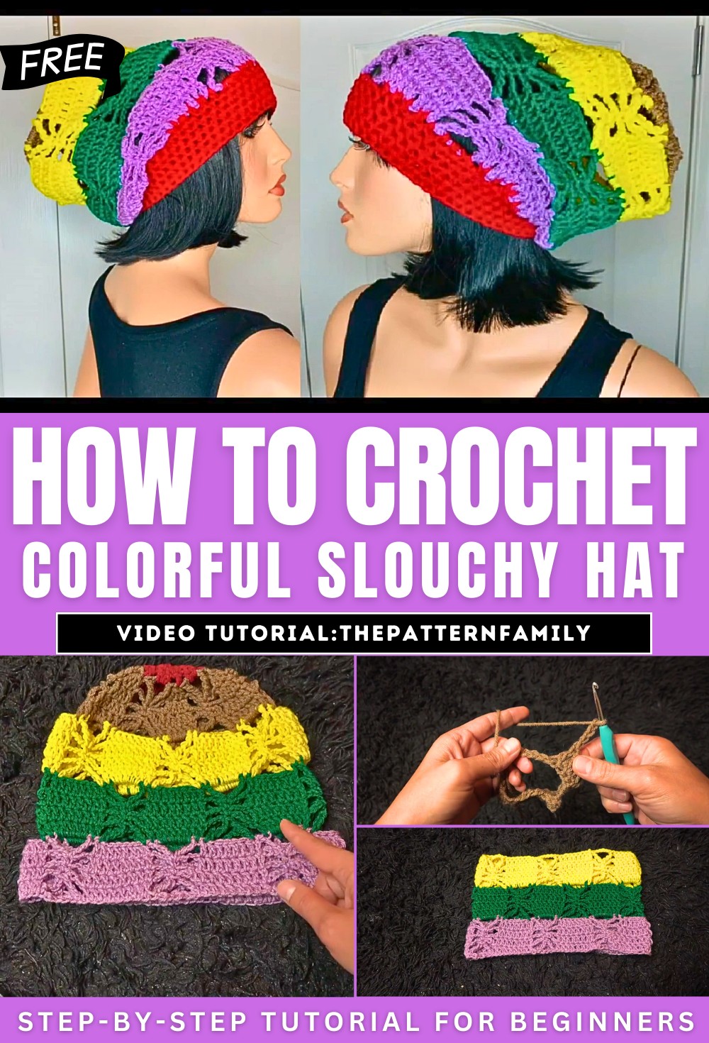 How to Crochet Colorful Slouchy Hat