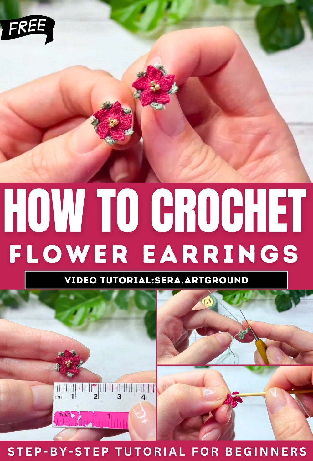 How to Crochet Micro Poinsettia Flower Earrings