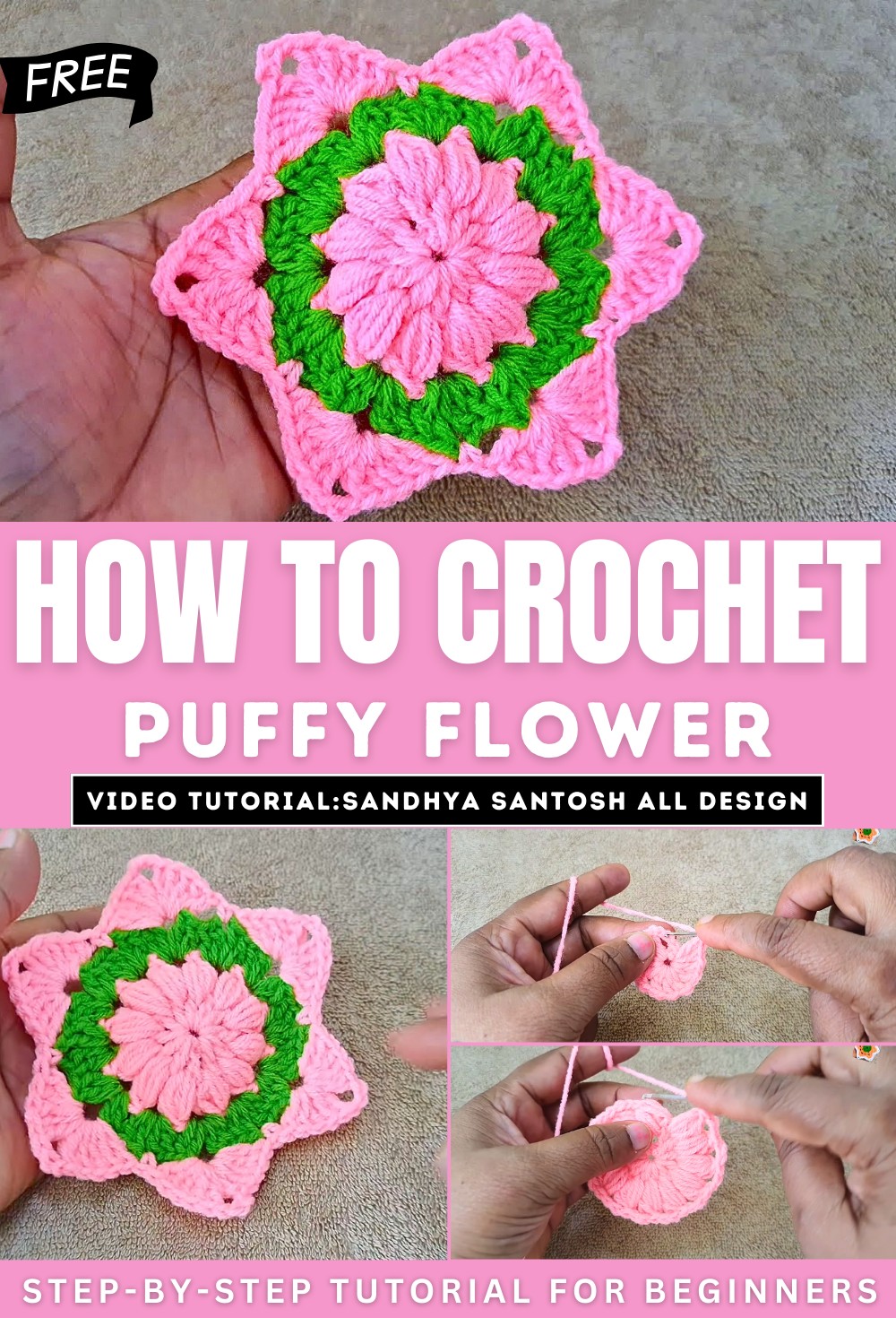 How to Crochet Puffy Flower Pattern