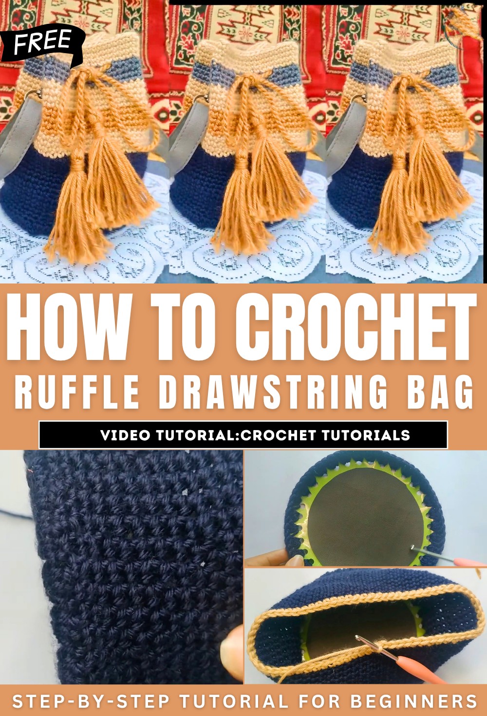 How to Crochet Ruffle Drawstring Bag
