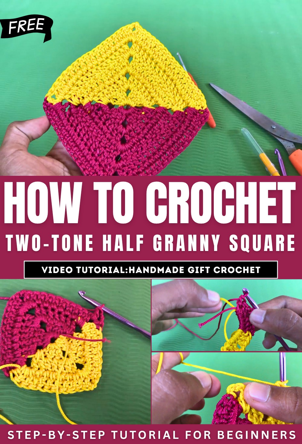 How to Crochet Two-Tone Half Granny Square