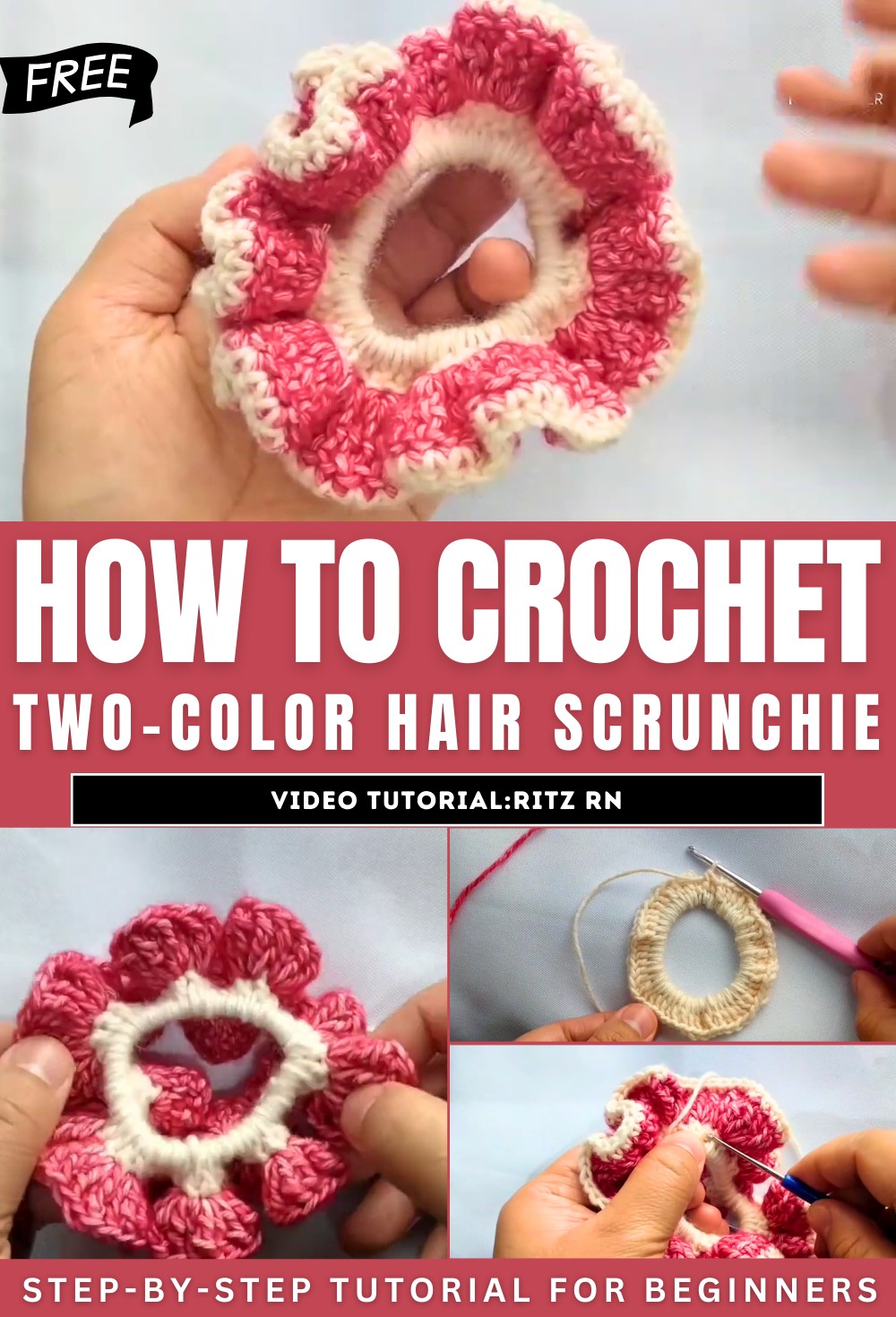 How to Crochet Two-color Hair Scrunchie