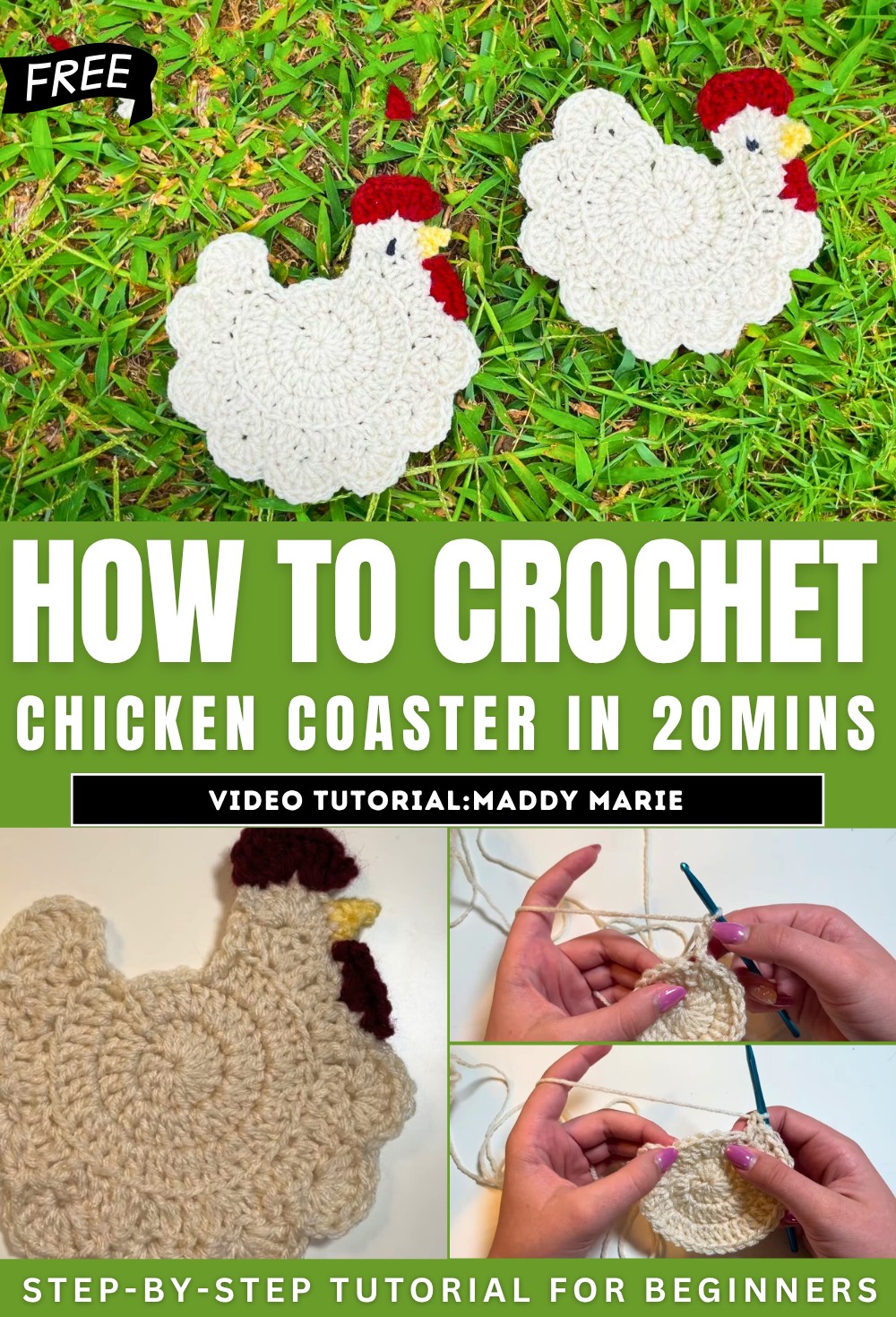 How to Crochet a Chicken Coaster in 20mins