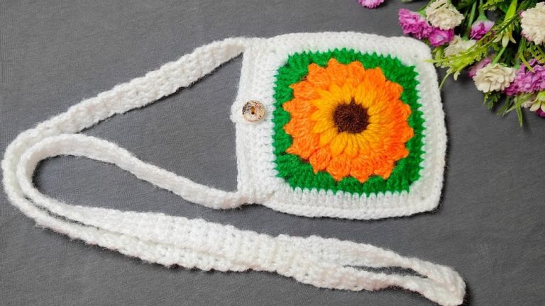 How to Crochet Sunflower Square Bag for Beginners