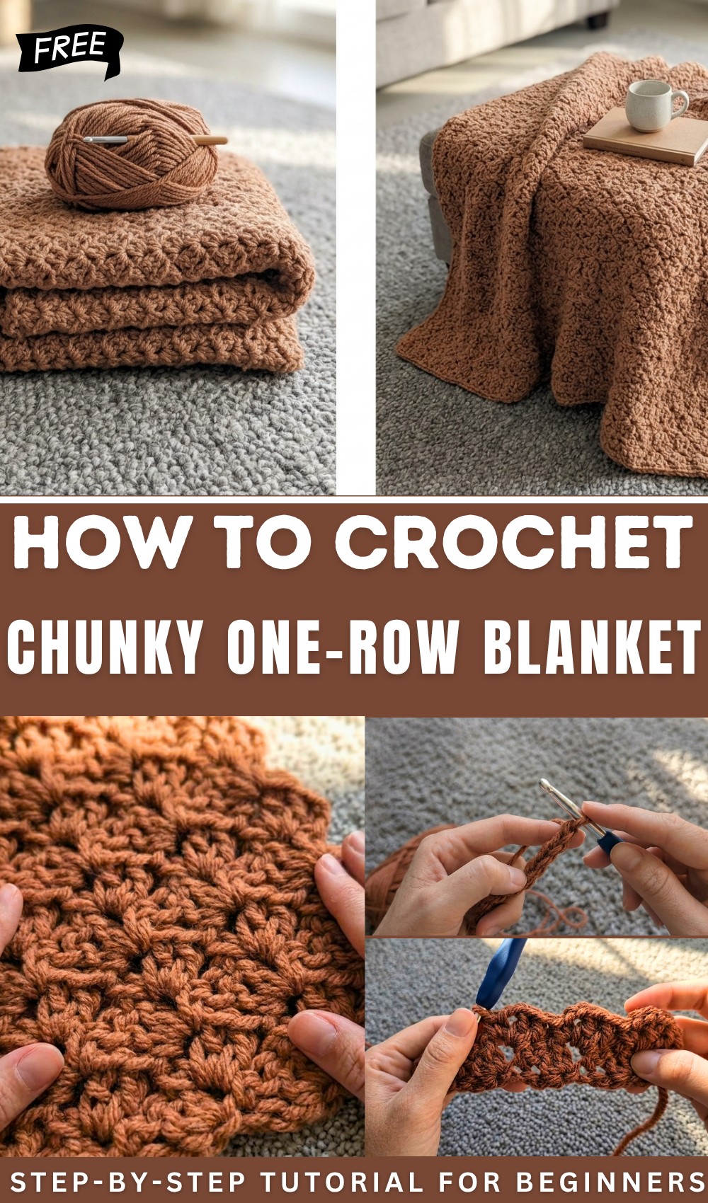 Chunky One-Row Repeat Crochet Blanket Tutorial 1