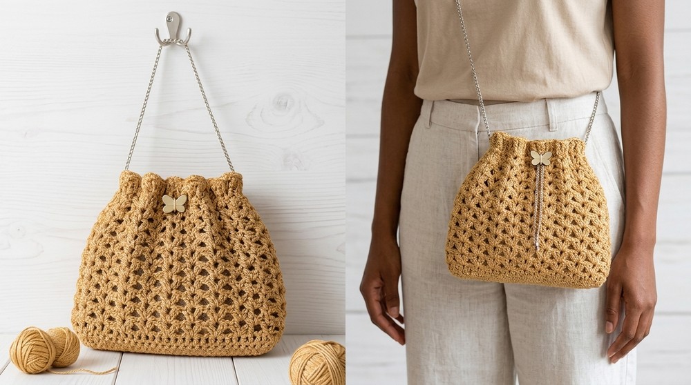 Crochet Bag Tutorial How to Crochet a Bag – Easy Gray Drawstring Tote 1