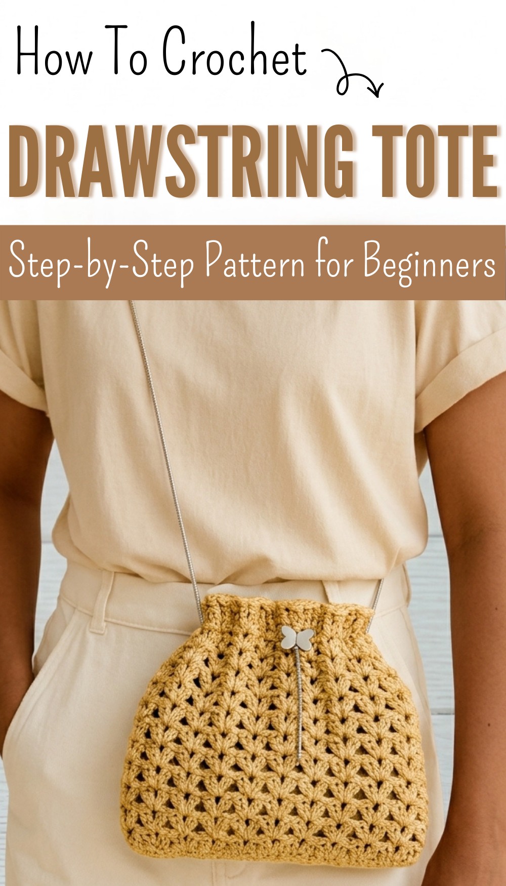 Crochet Bag Tutorial How to Crochet a Bag – Easy Gray Drawstring Tote 9