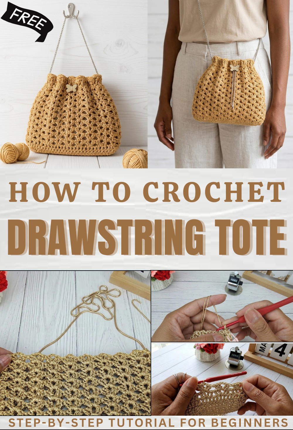 Crochet Bag Tutorial How to Crochet a Bag – Easy Gray Drawstring Tote