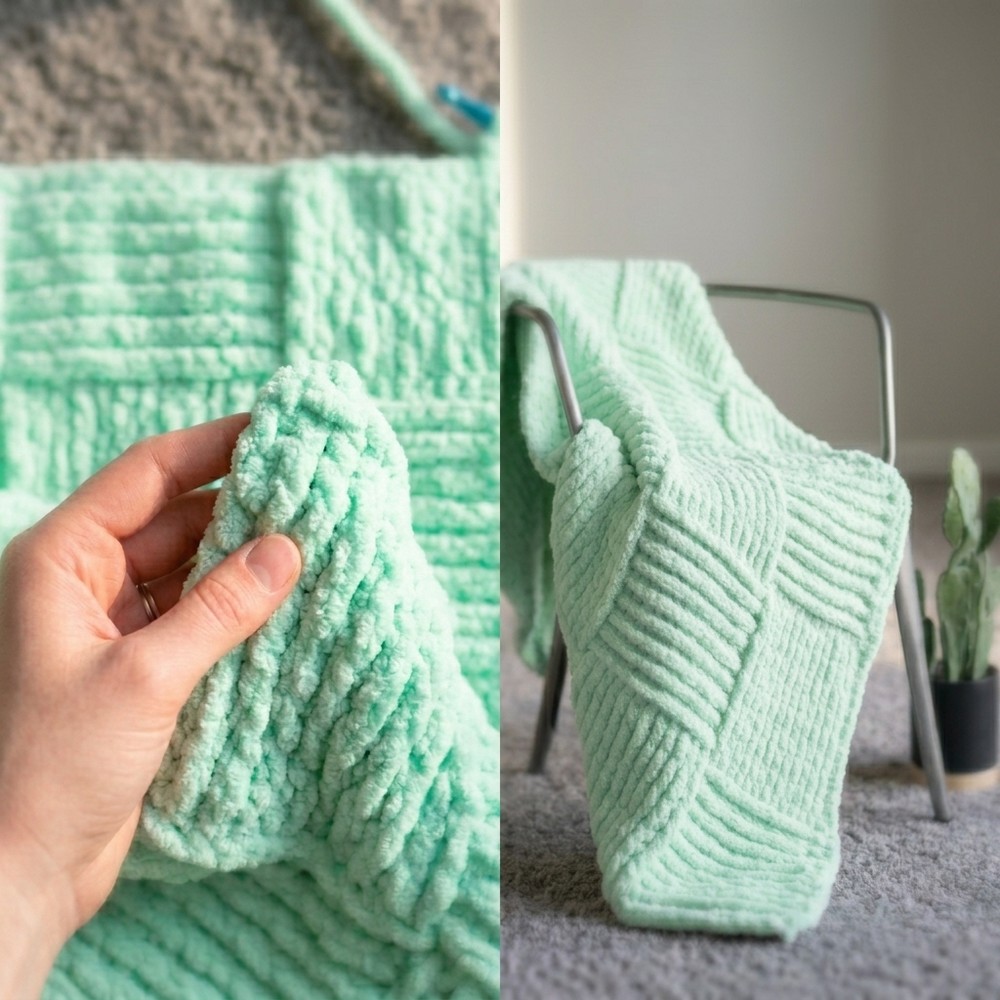 Crochet Basketweave Velvet Plus Throw 8