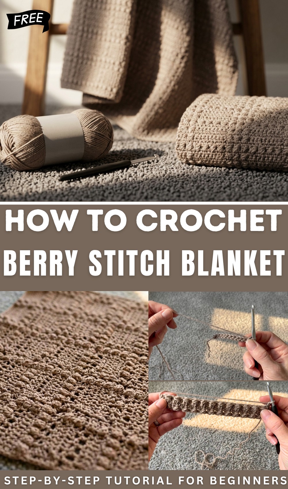 Crochet Berry Stitch Windowpane Baby Blanket 1