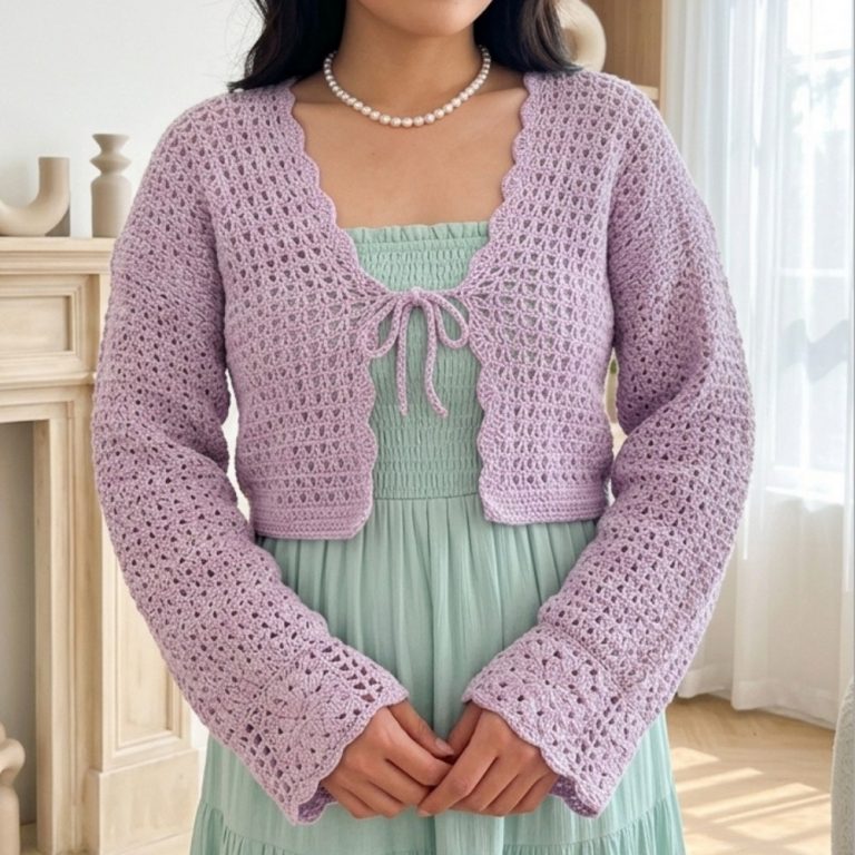 Crochet Bolero Cardigan With Ties Tutorial For Beginners 9