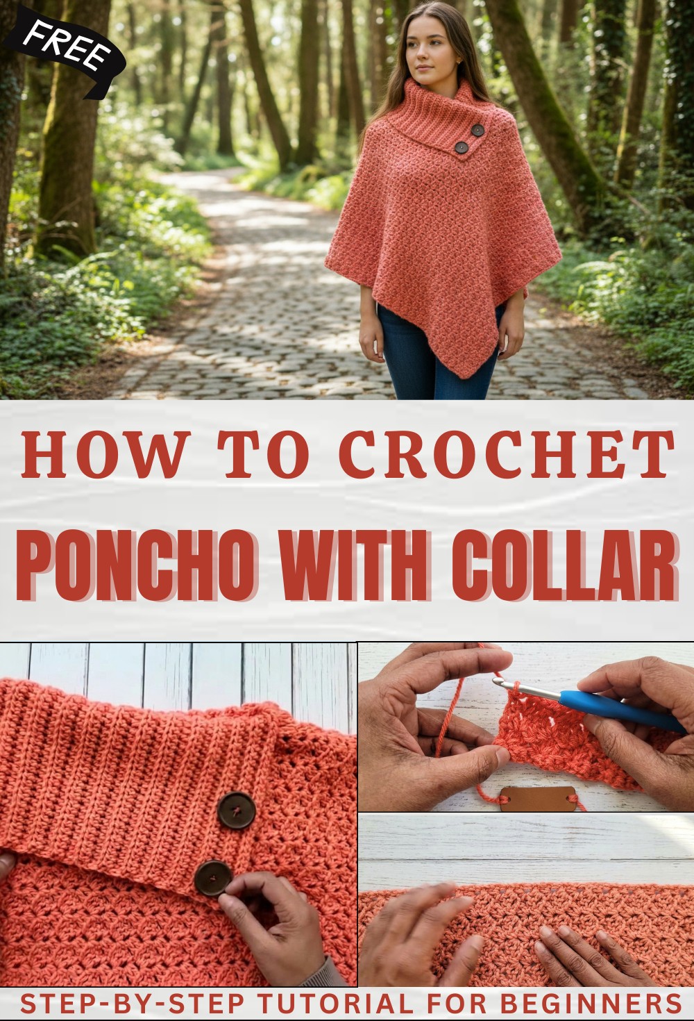 Crochet Poncho with Collar 1Pattern