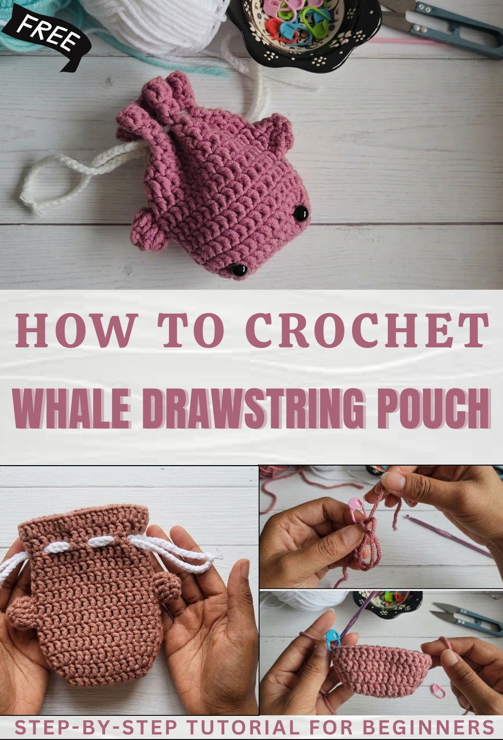 Crochet a Whale Drawstring Pouch 1