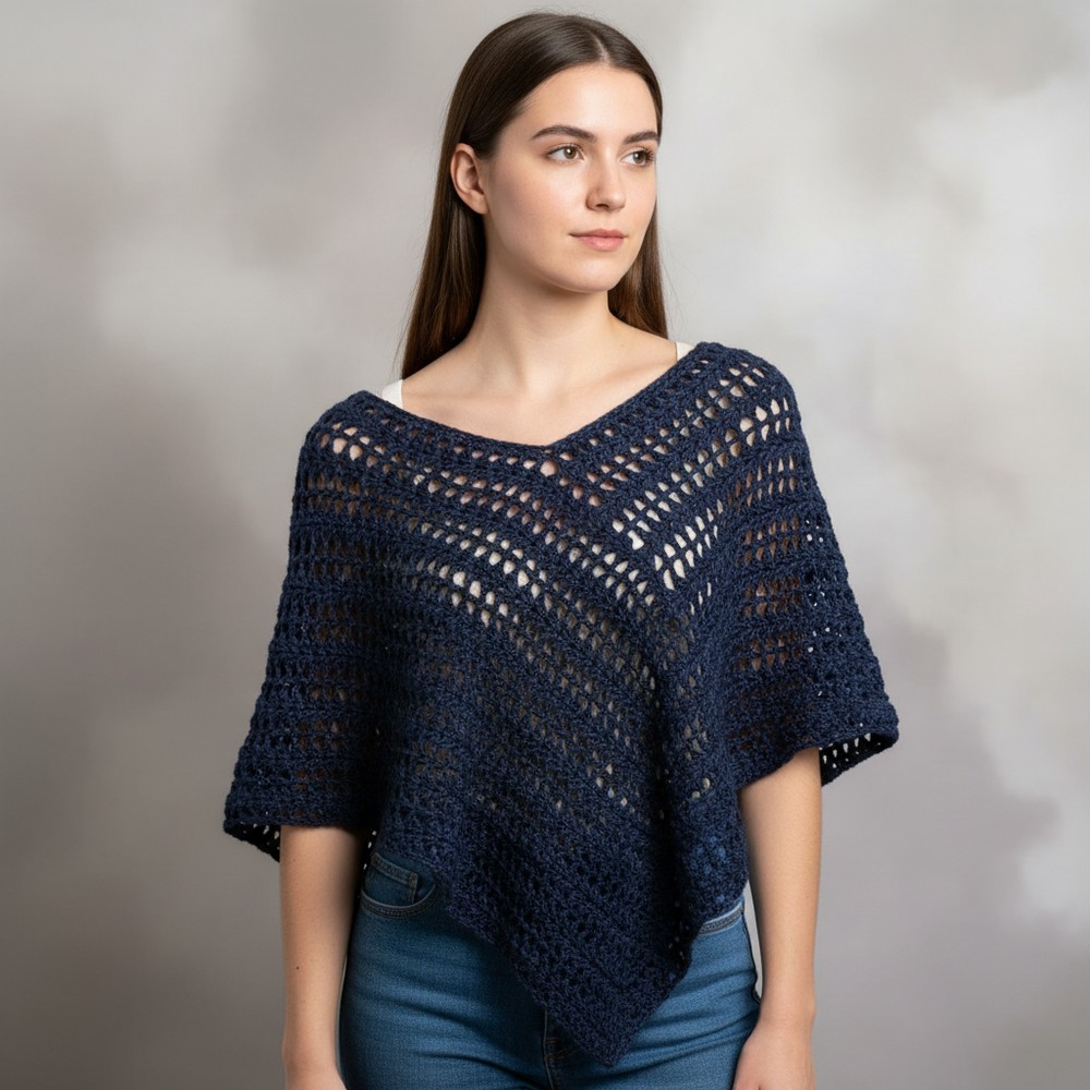 Crochet poncho made with 1 rectangle - With instructions for all sizes 12