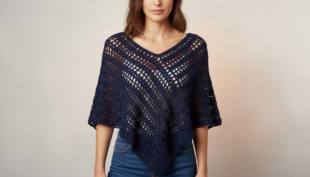 Crochet poncho made with 1 rectangle - With instructions for all sizes 2