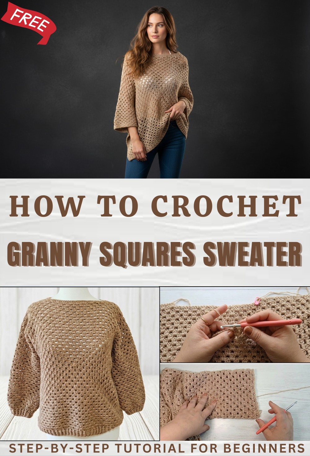 Crochet sweater with 2 granny squares - All sizes 1