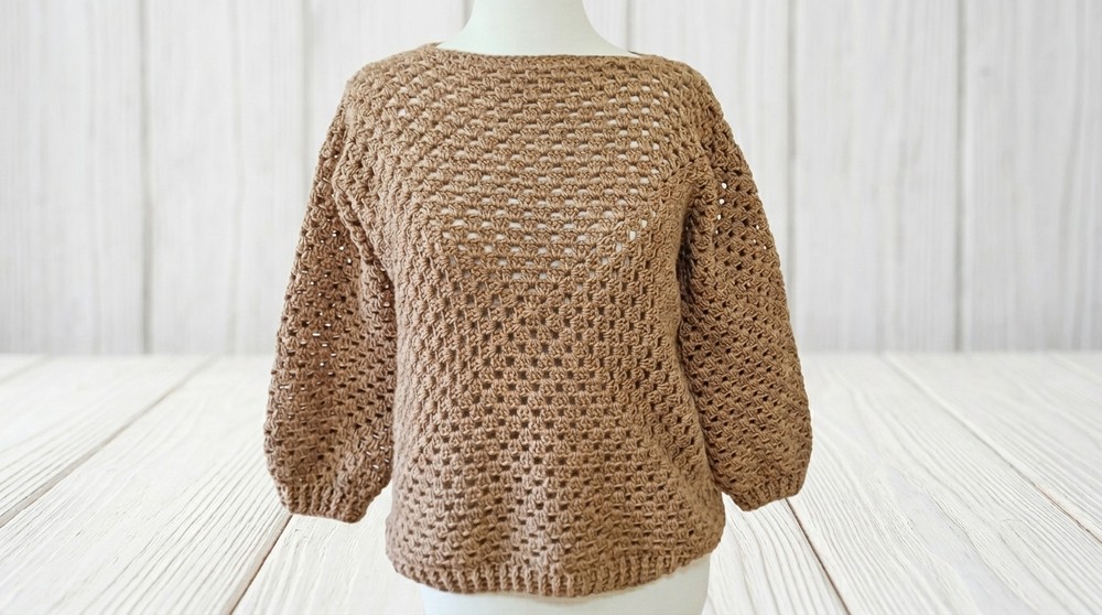 Crochet sweater with 2 granny squares - All sizes 7