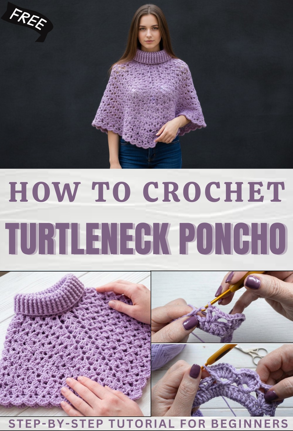 Crochet turtleneck poncho very easy all sizes 1