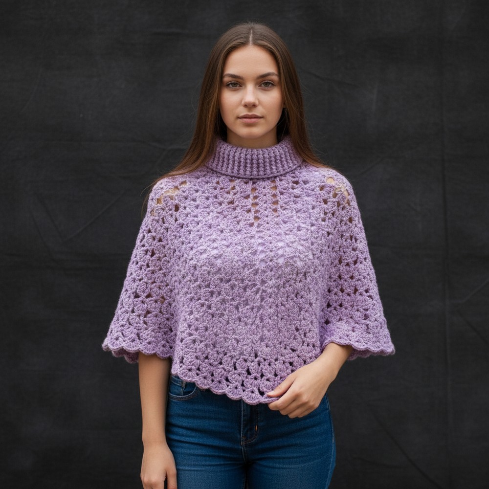 Crochet turtleneck poncho very easy all sizes 9