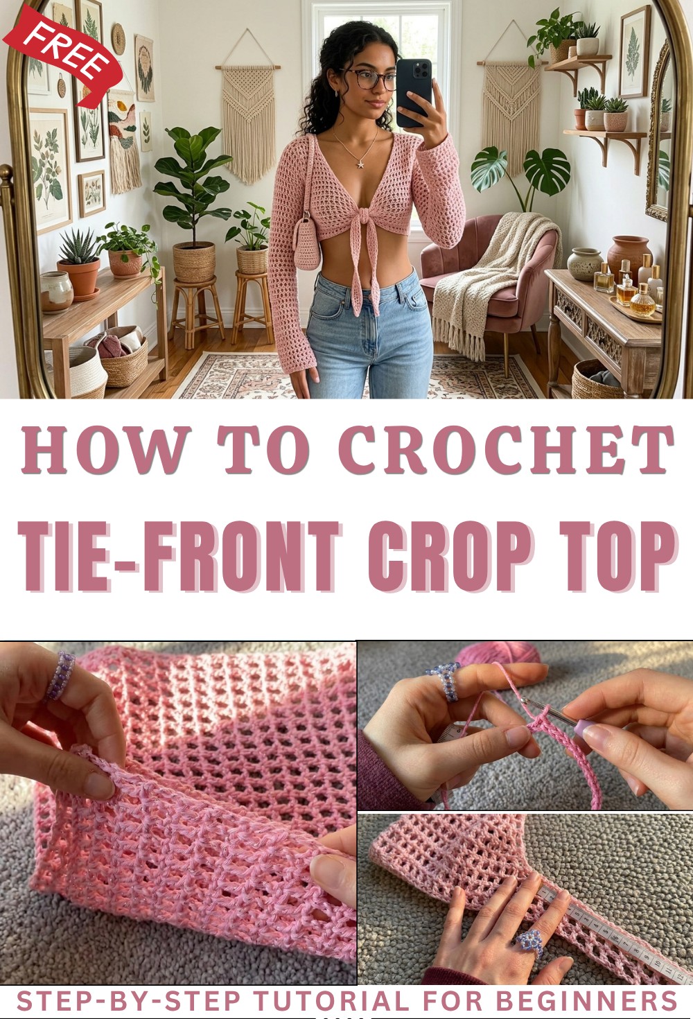 Crochet tutorial for a tie-front crop top 1