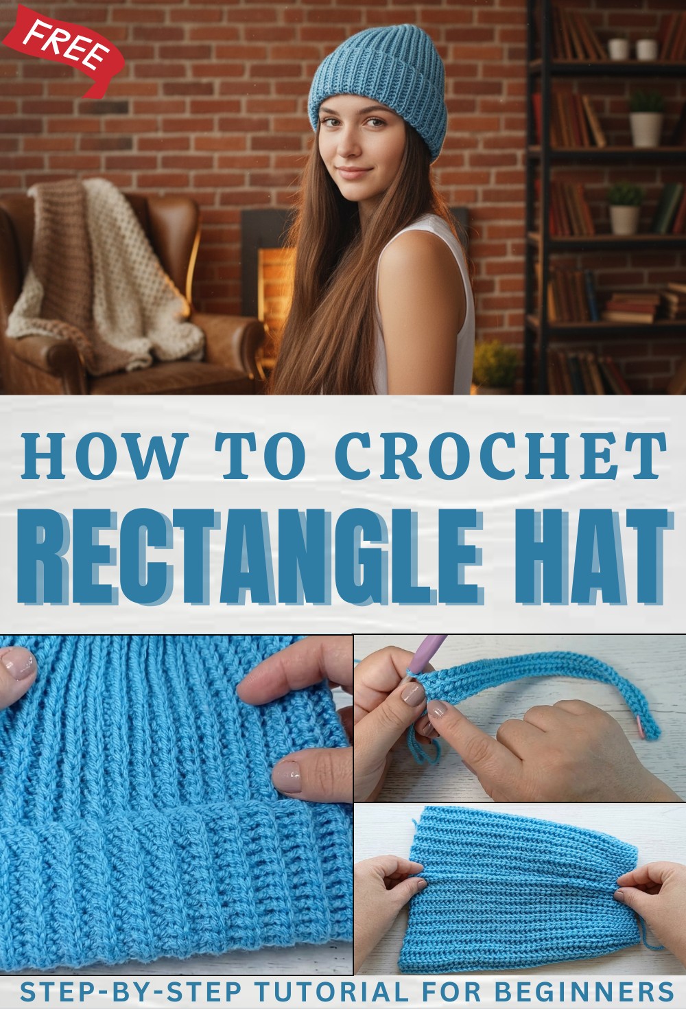 Hat knitted with a crocheted rectangle - Easy, quick and for any size 1