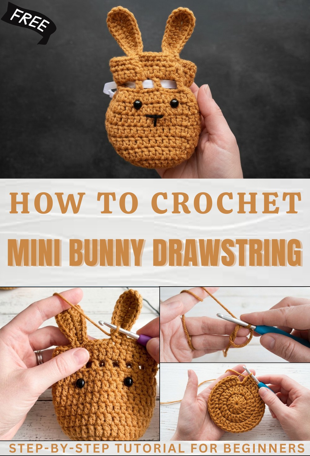 Mini Crochet Bunny Drawstring Bag for Beginners 1