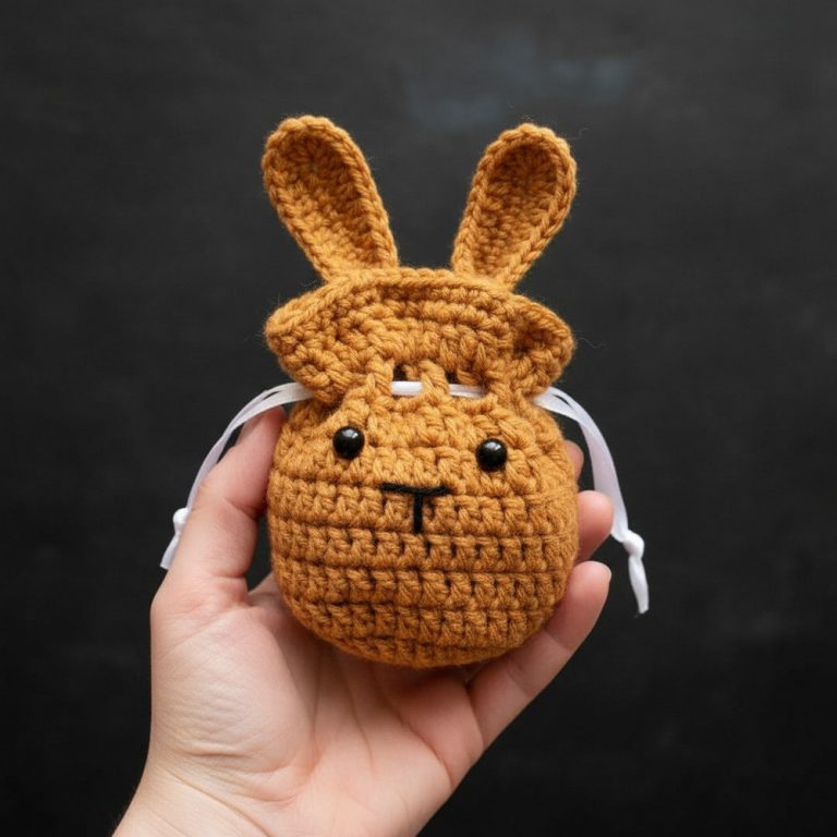 Mini Crochet Bunny Drawstring Bag for Beginners 12