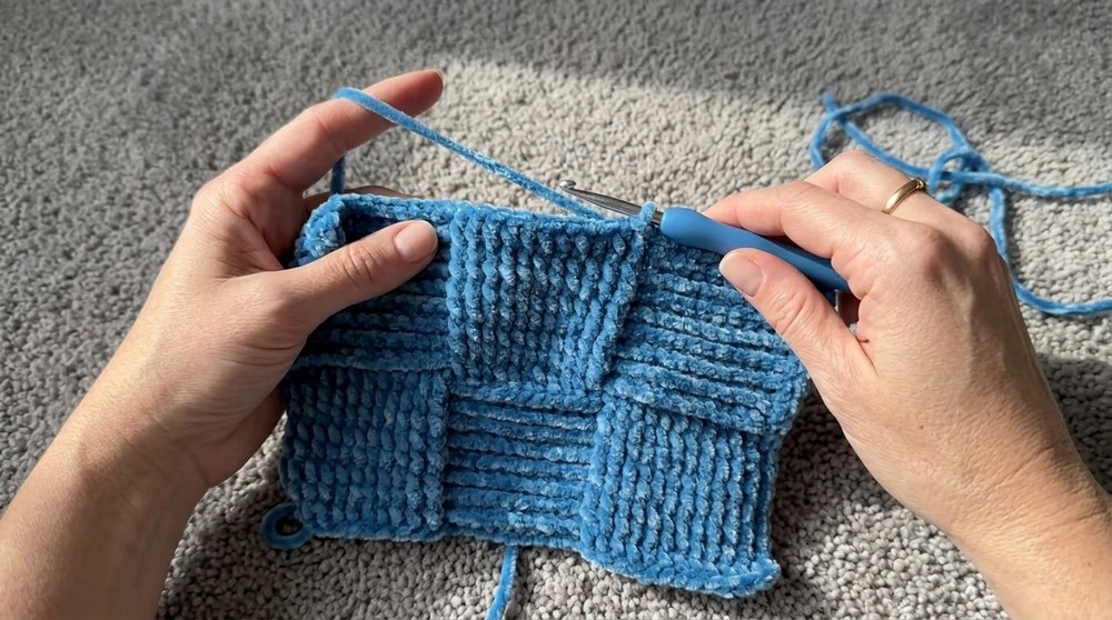 Nora's Pink Crochet Basketweave Blanket 6