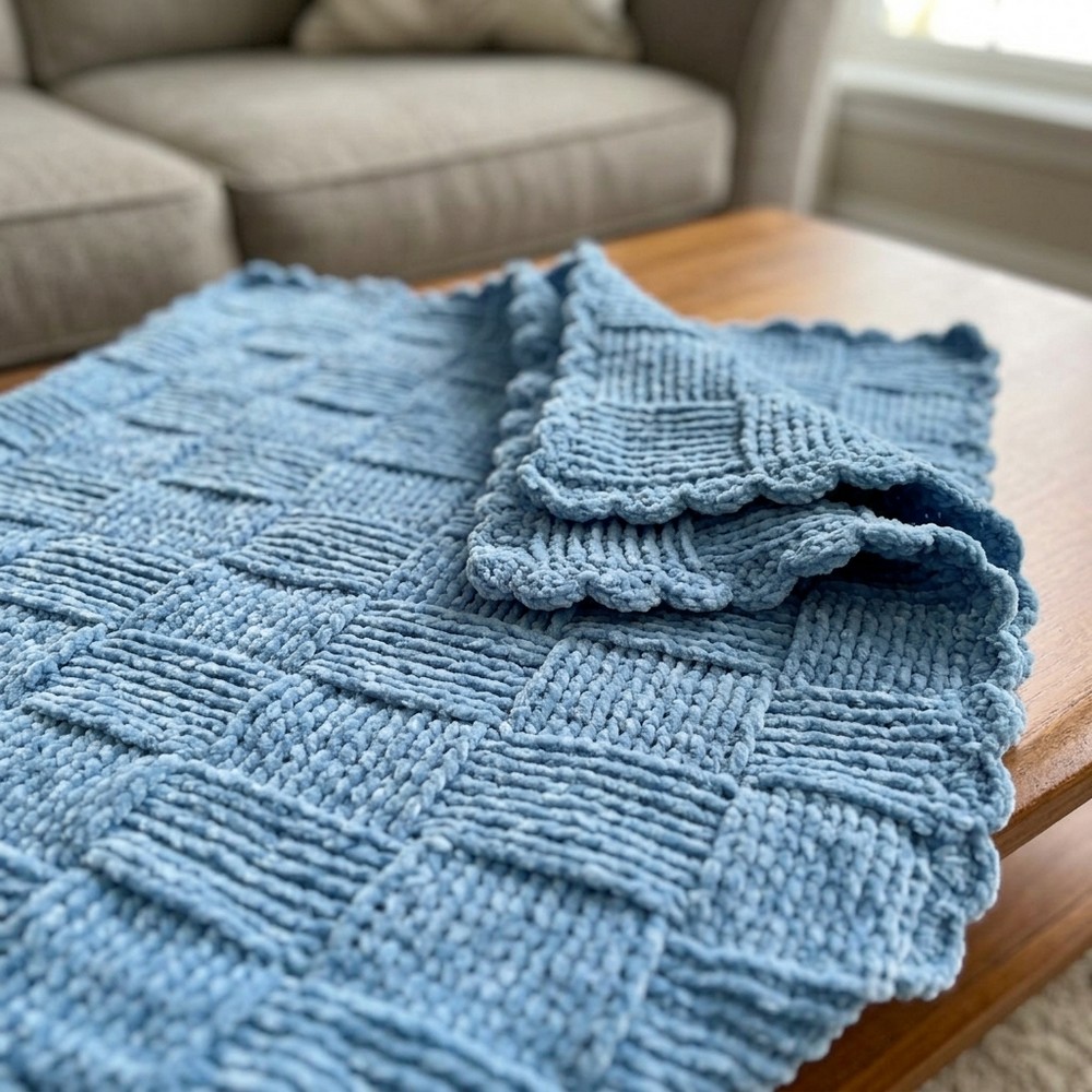 Nora's Pink Crochet Basket weave Blanket 9