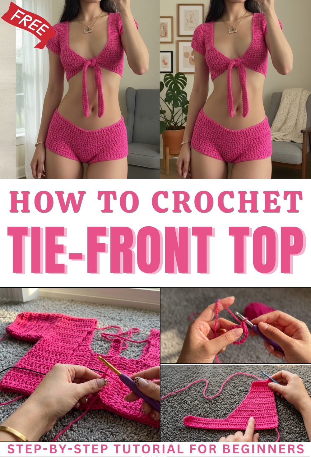 Tie-front top crochet tutorial for beginners 1