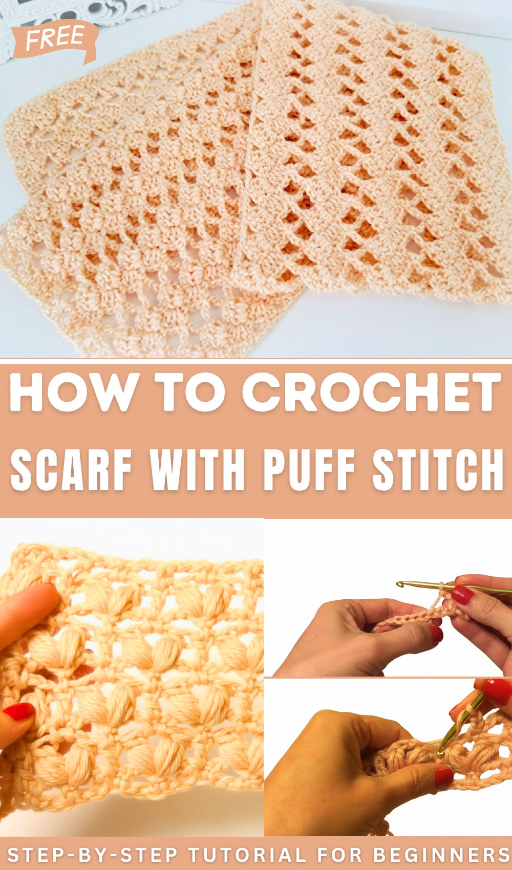 How to Crochet Lace Scarf with Puff Stitches Designs, Crochet Video Tutorial 1