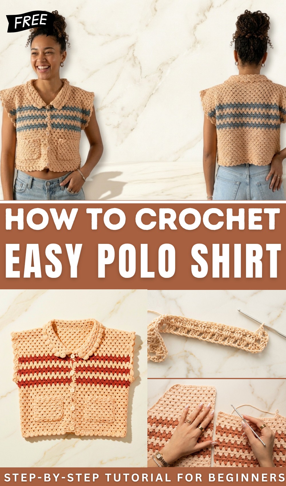 Polo Shirt CROCHET TUTORIAL by belina beginner friendly one stitch dc only 1