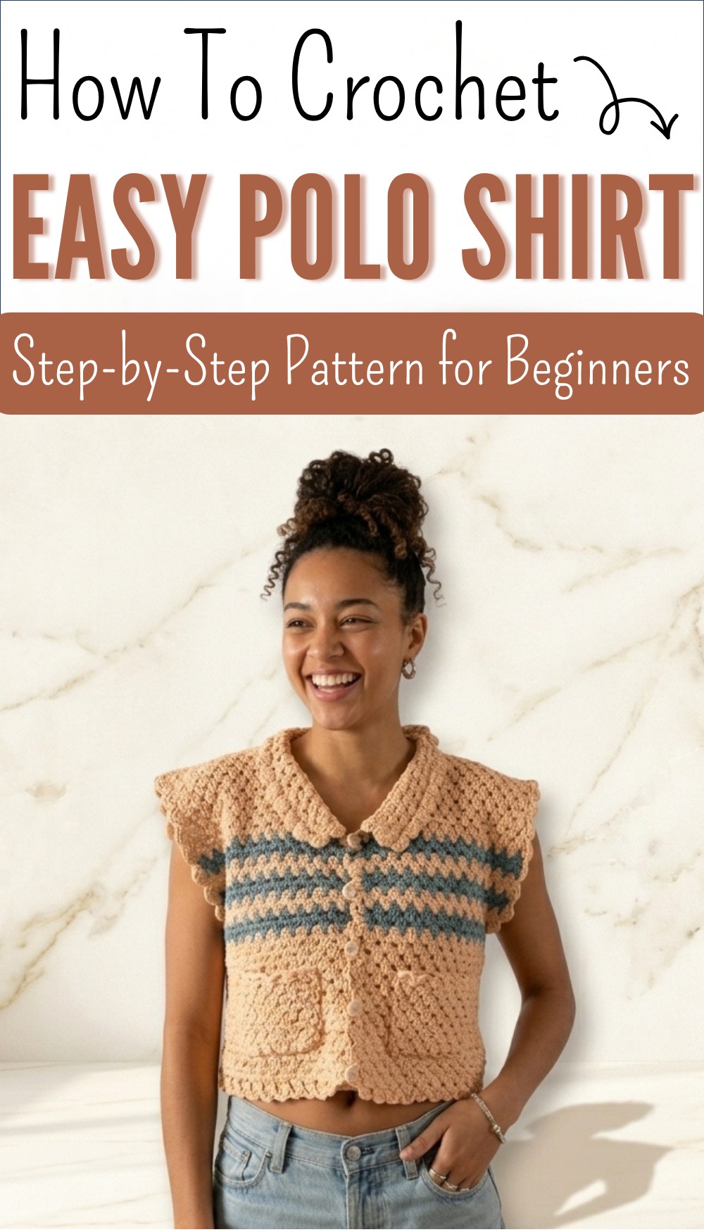 Polo Shirt CROCHET TUTORIAL by belina beginner friendly one stitch dc only 8