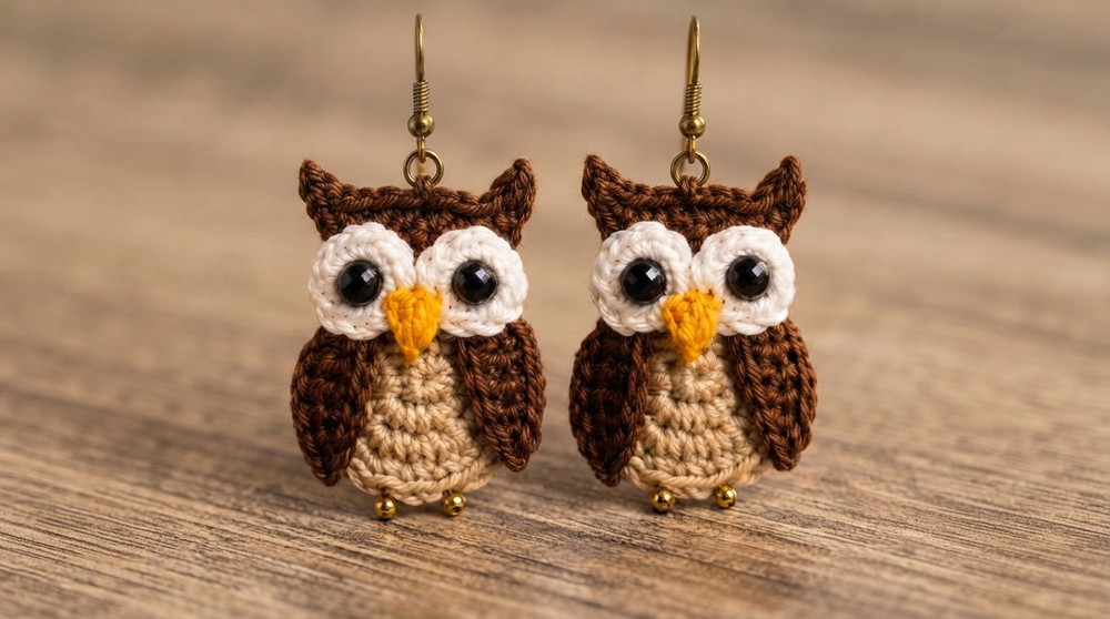 Crochet Owl Earrings Complete Step-by-Step for Beginners (7)