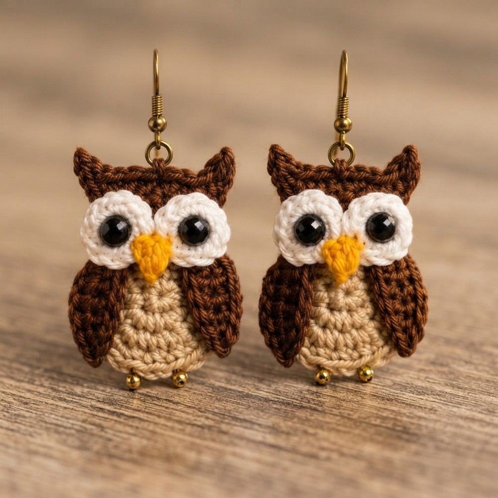 Crochet Owl Earrings Complete Step-by-Step for Beginners (9)