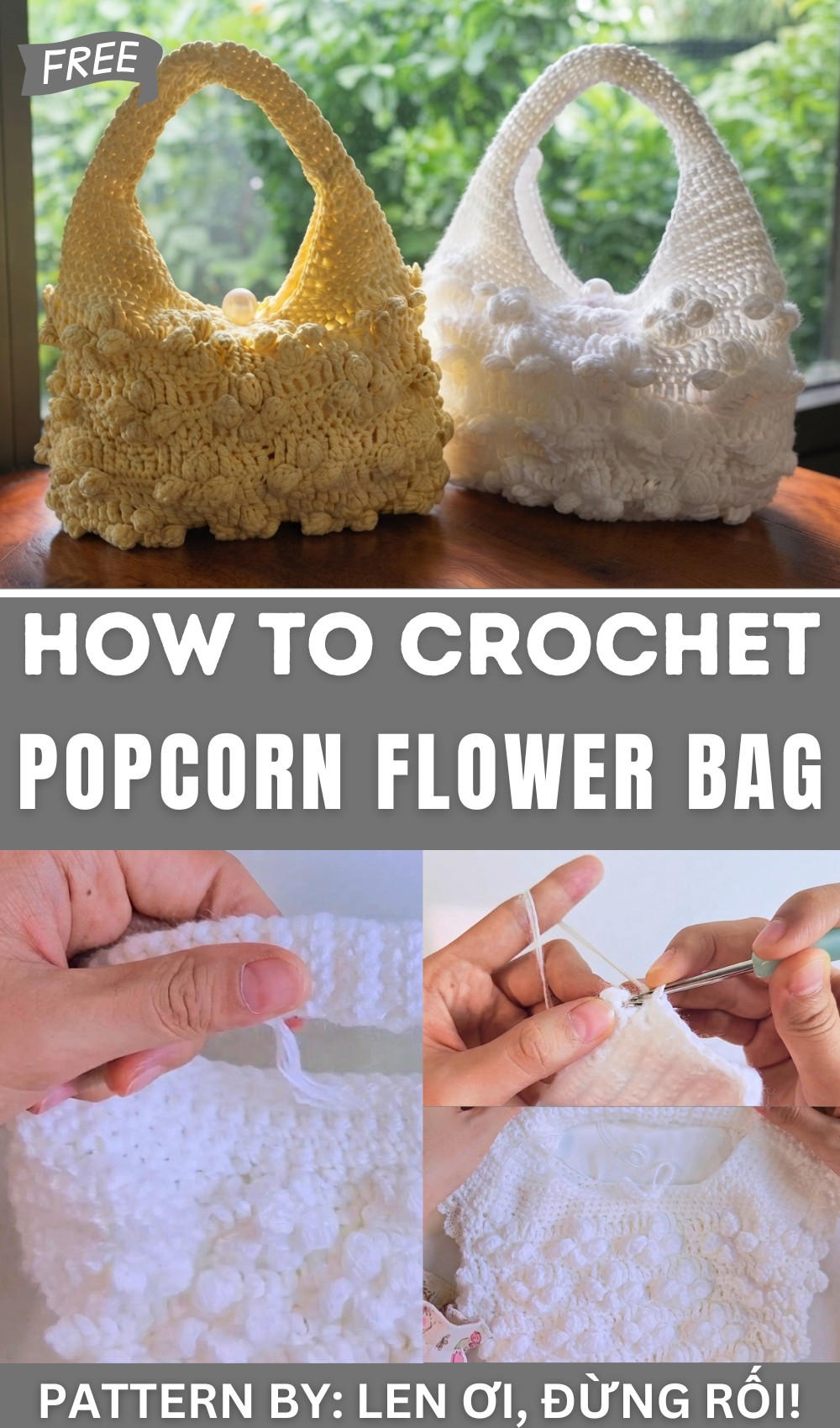 Crochet Popcorn Flower Bag Crochet Idea