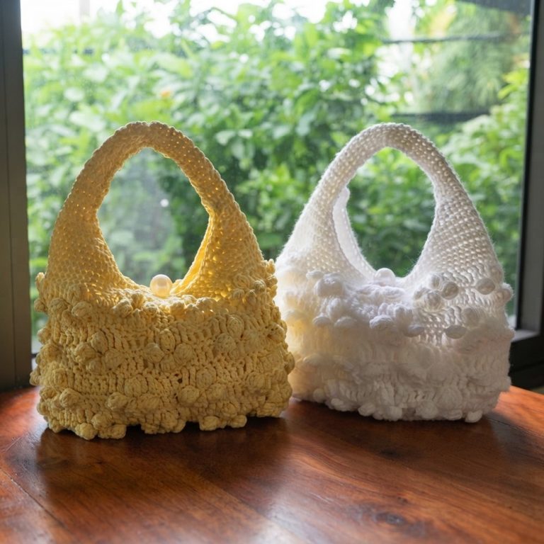 Crochet Popcorn Flower Bag Crochet Idea (8)
