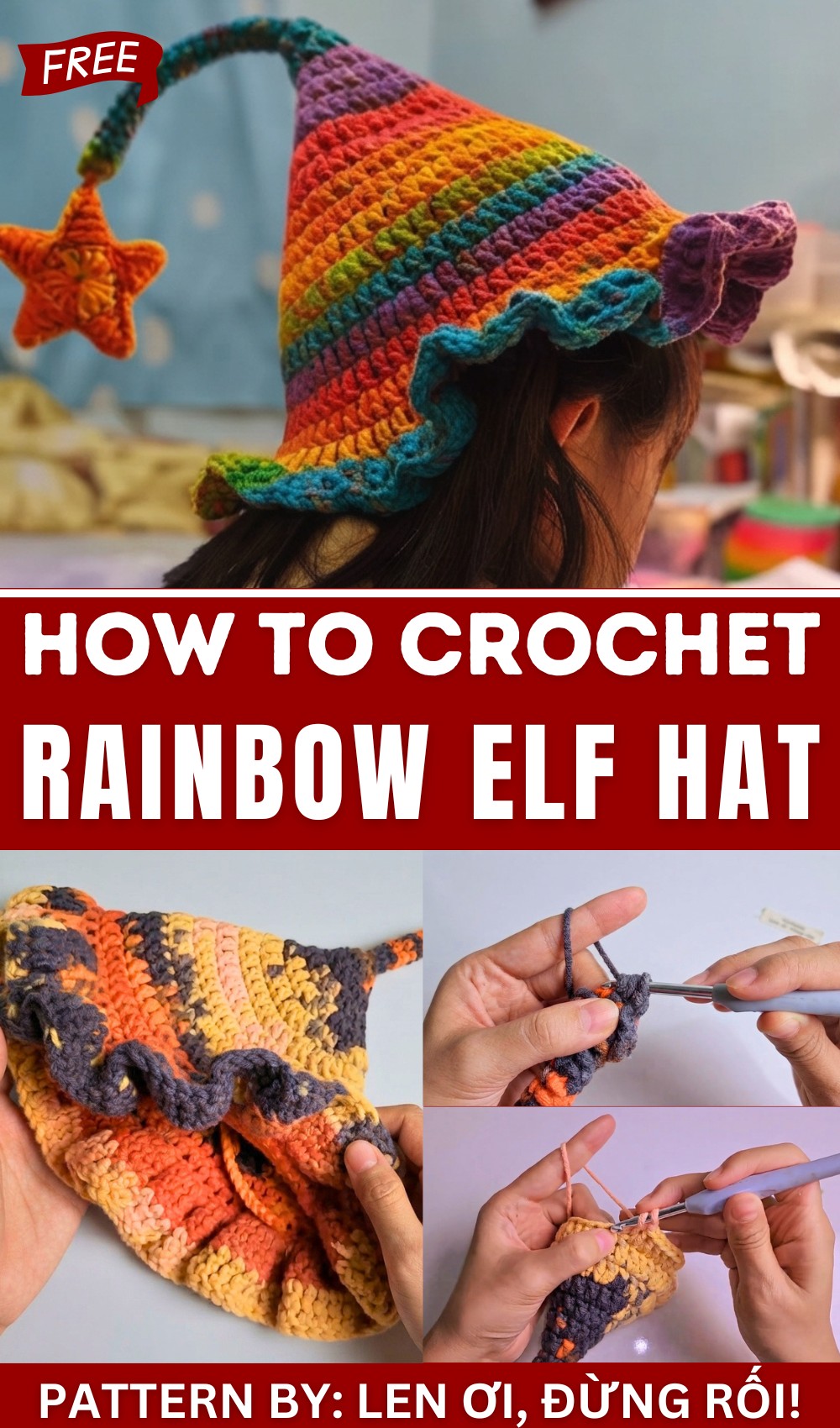 Crochet a Super Cute Rainbow Elf Hat Easy Multicolor Elf Hat Tutorial (1)