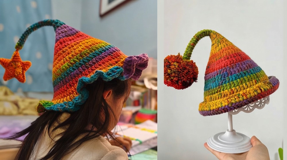 Crochet a Super Cute Rainbow Elf Hat Easy Multicolor Elf Hat Tutorial (6)