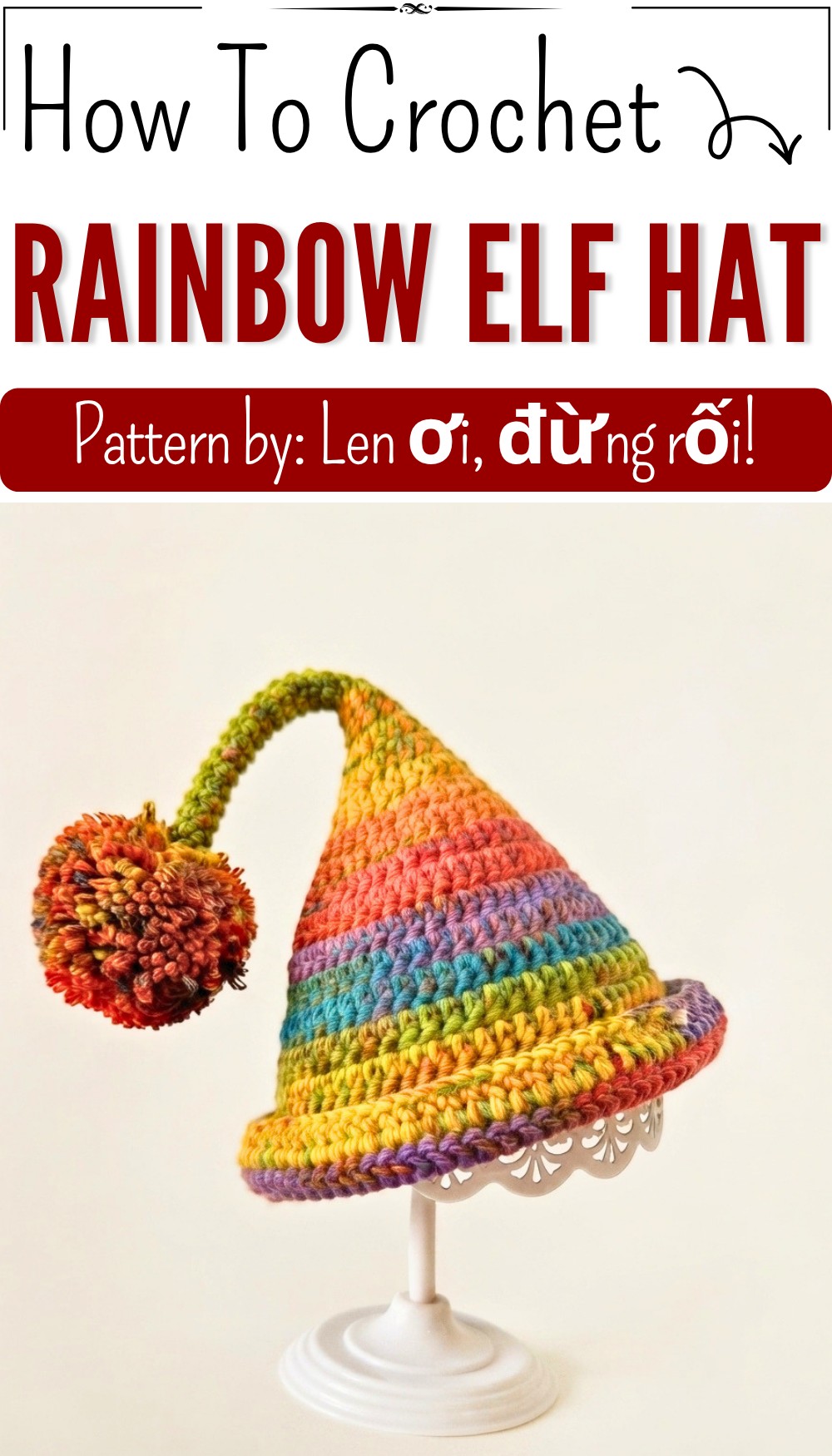 Crochet a Super Cute Rainbow Elf Hat Easy Multicolor Elf Hat Tutorial (7)