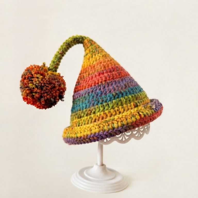 Crochet a Super Cute Rainbow Elf Hat Easy Multicolor Elf Hat Tutorial (8)